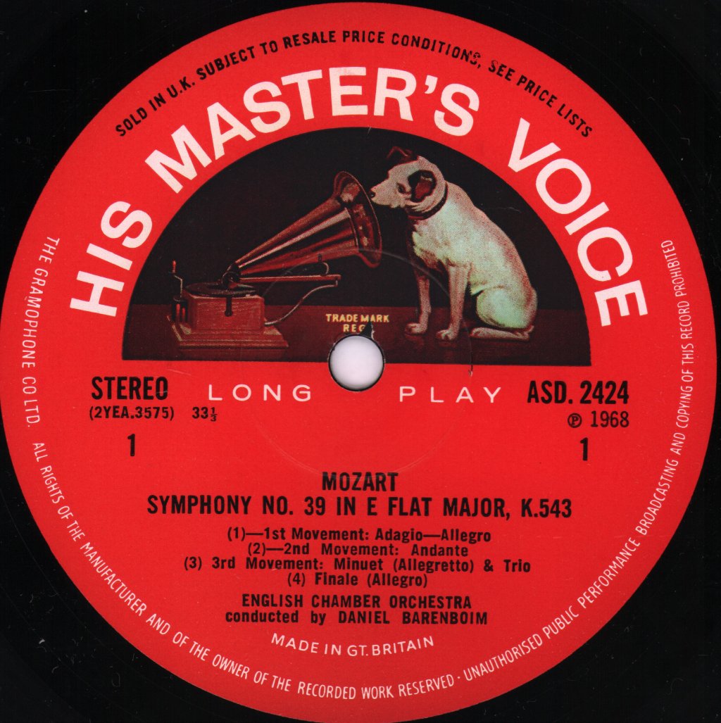 Daniel Barenboim / English Chamber Orchestra - Mozart Symphonies: No. 39 In E Flat, K.543; No. 40 G Minor, K.550 - Lp