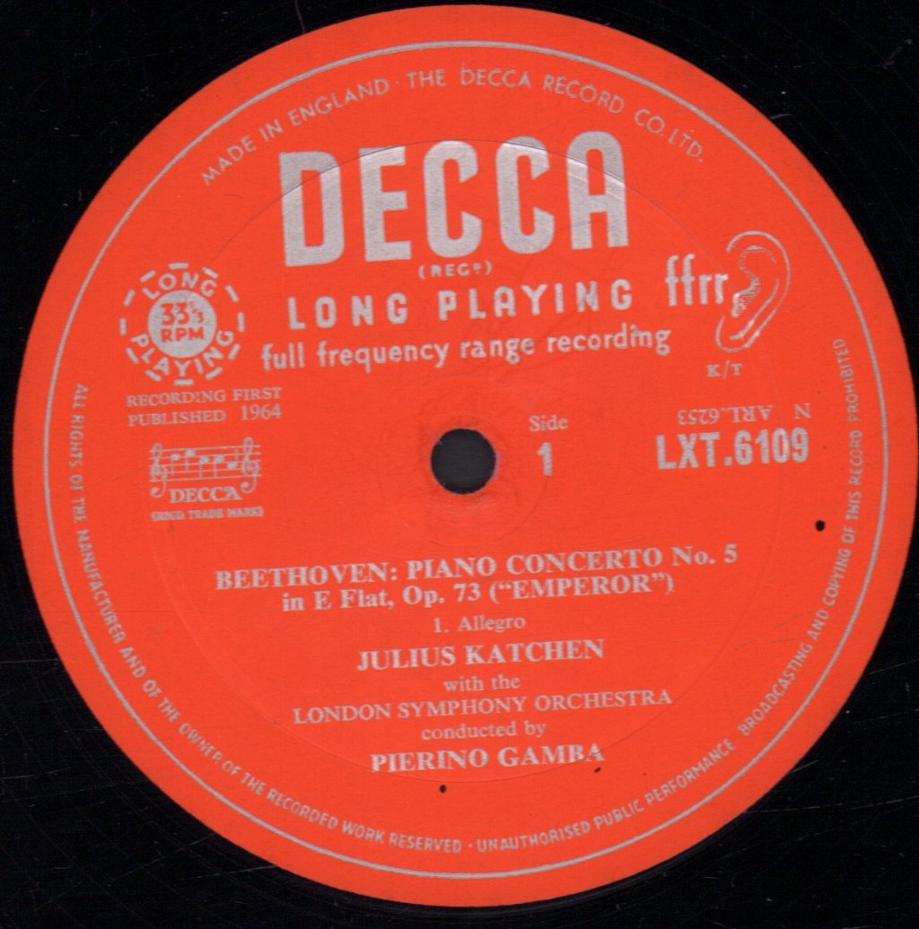 Julius Katchen / London Symphony Orchestra / Pierino Gamba - Beethoven Piano Concerto No.5 in E flat Emperor - Lp