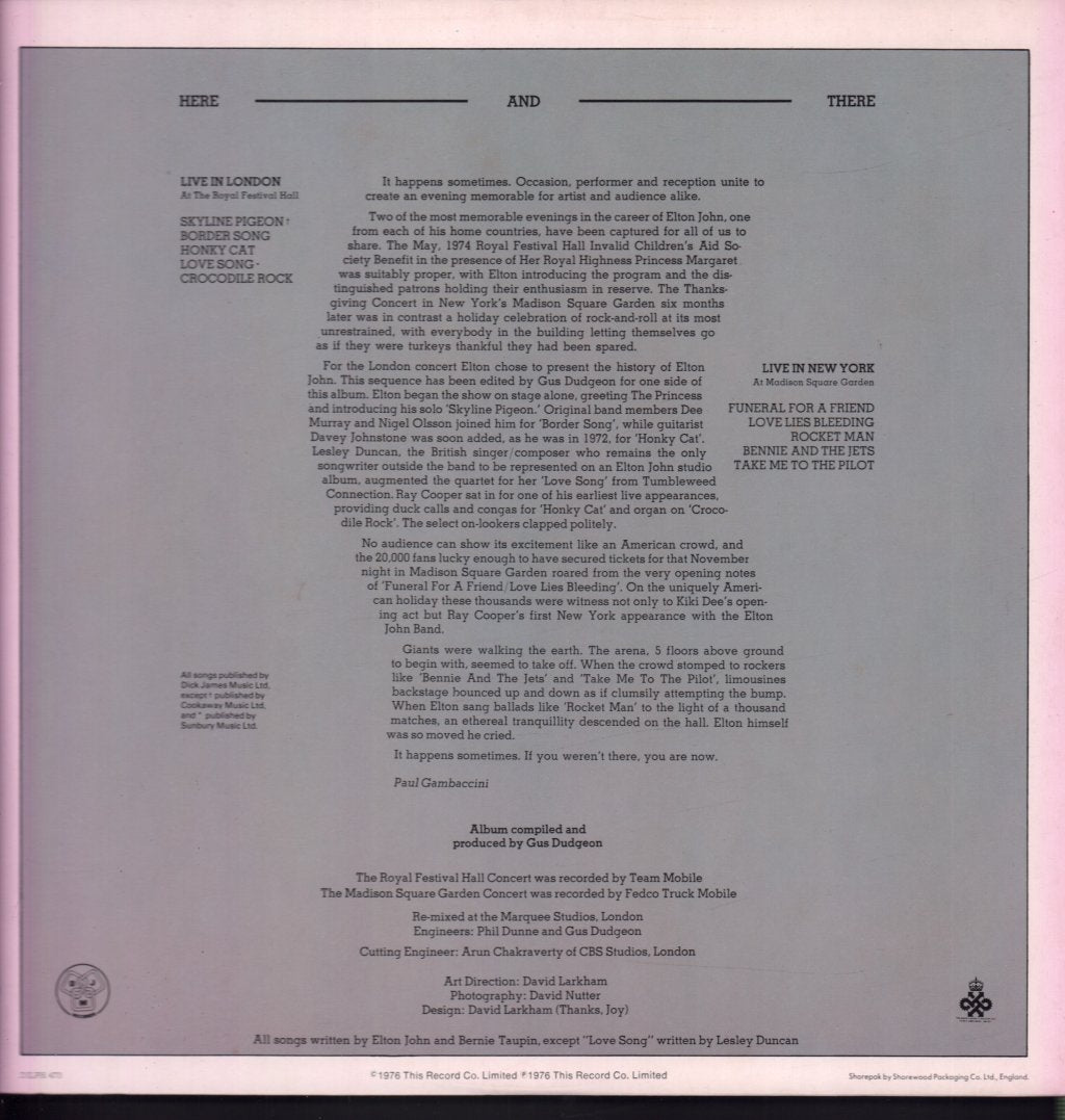 Elton John - Here And There - Lp