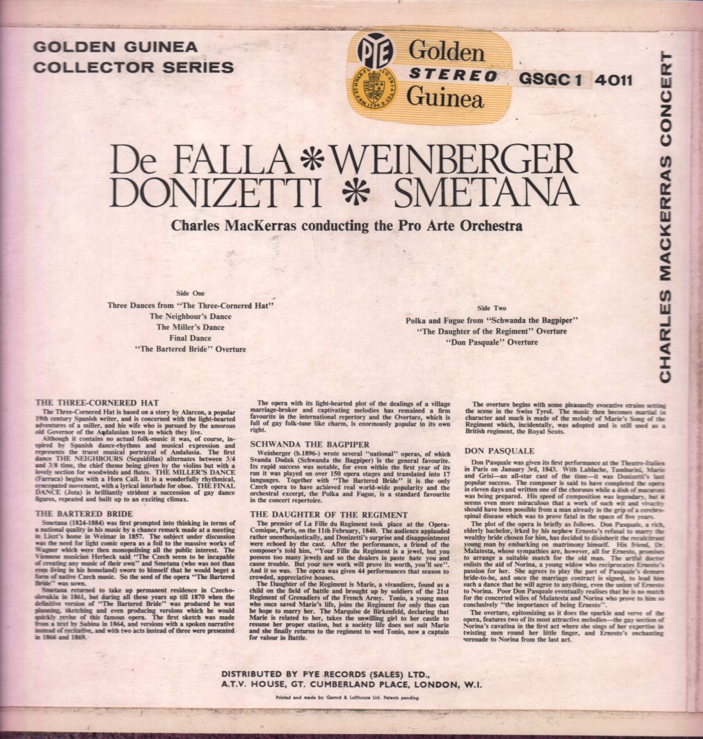 Pro Arte Orchestra - De Falla Weinberger Donizetti Smetana - Lp