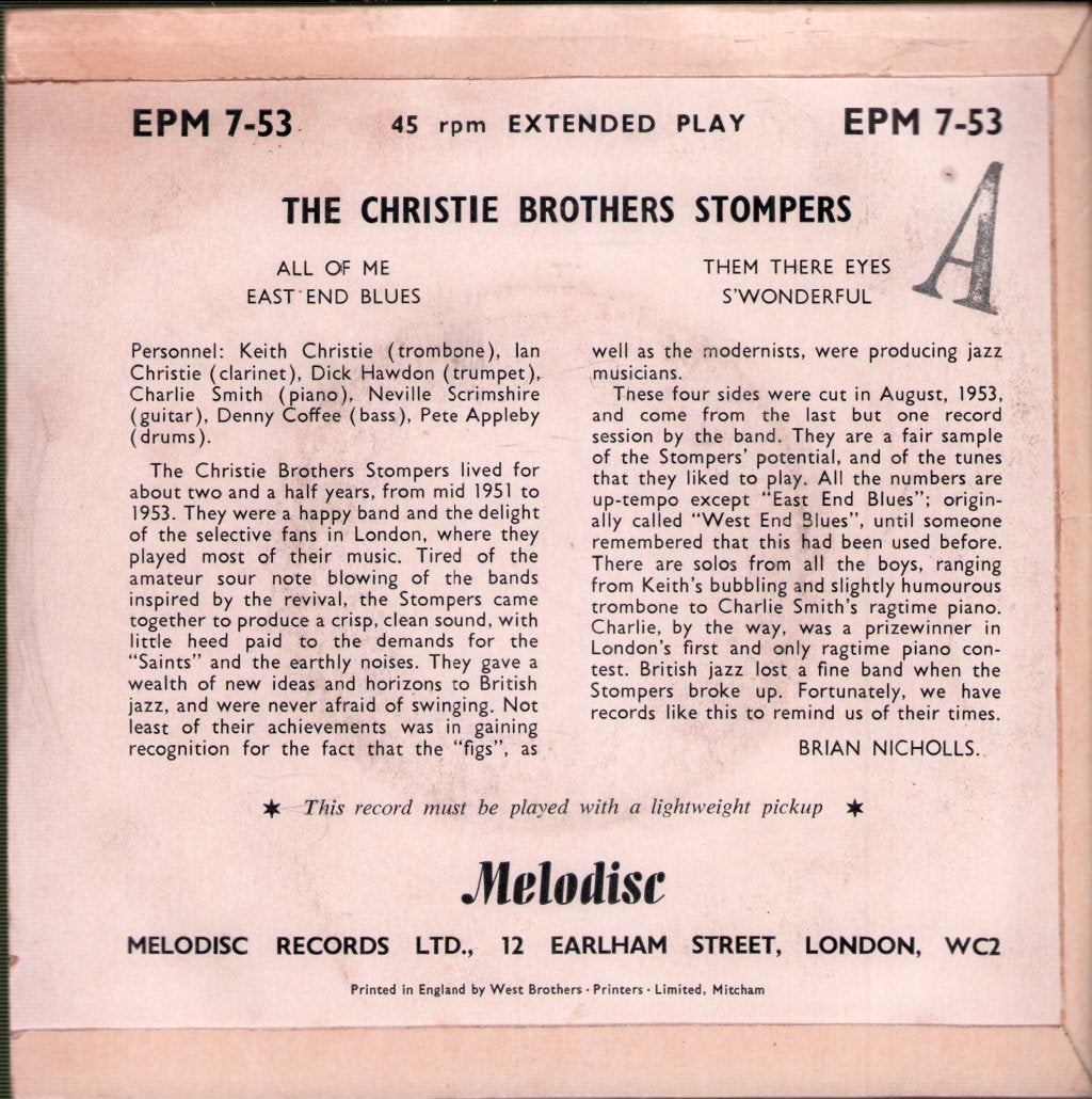 Christie Brothers Stompers - Christie Brothers Stompers - 7 Inch