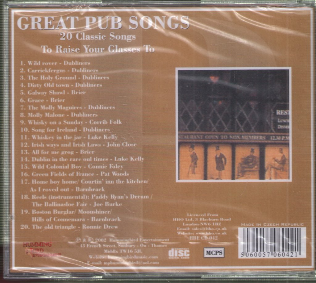Great Pub Songs - 20 Classic Songs To Raise Your Glasses To - Cd