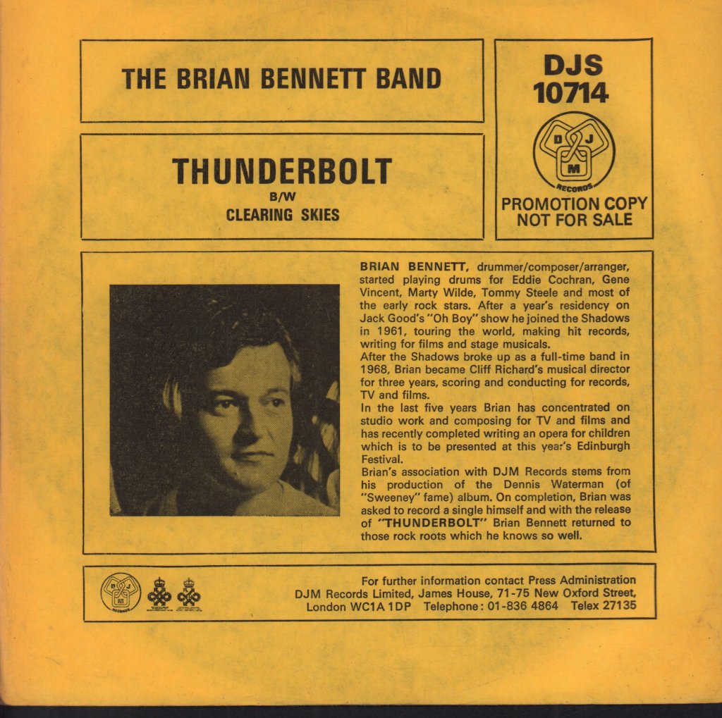 Brian Bennett Band - Thunderbolt - 7 Inch
