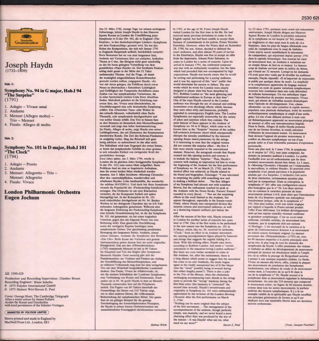 Eugen Jochum / London Philharmonic Orchestra - Joseph Haydn - Symphony Nr.94 / Nr.101 - Lp