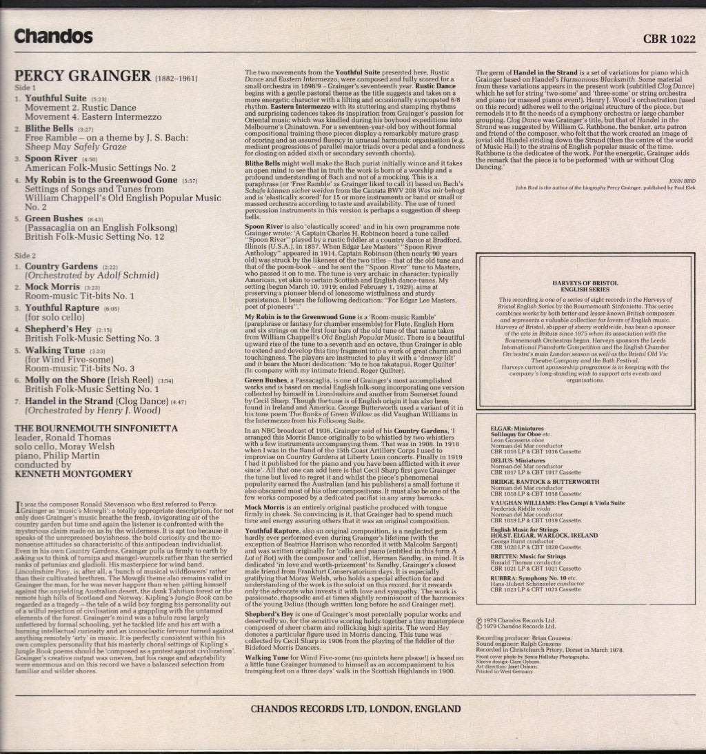 Bournemouth Sinfonietta / Kenneth Montgomery - Music Of Percy Grainger - Lp