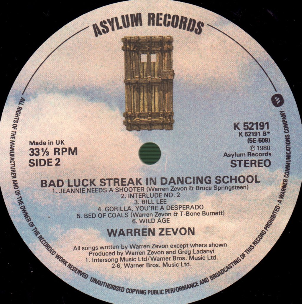 Warren Zevon - Bad Luck Streak In Dancing School - Lp