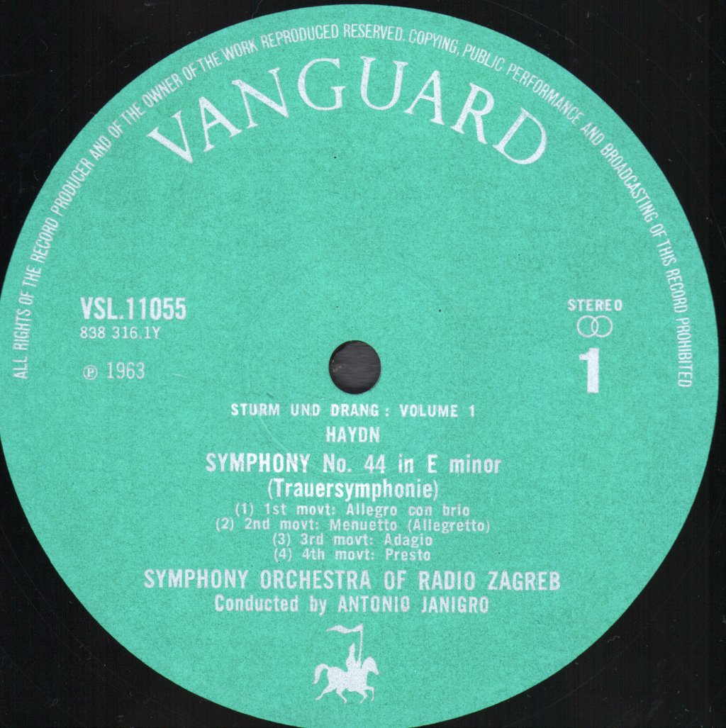 Antonio Janigro / Symphony Orchestra Of Radio Zagreb - Haydn - Sturm Und Drang Symphonies Volume 1 - Lp