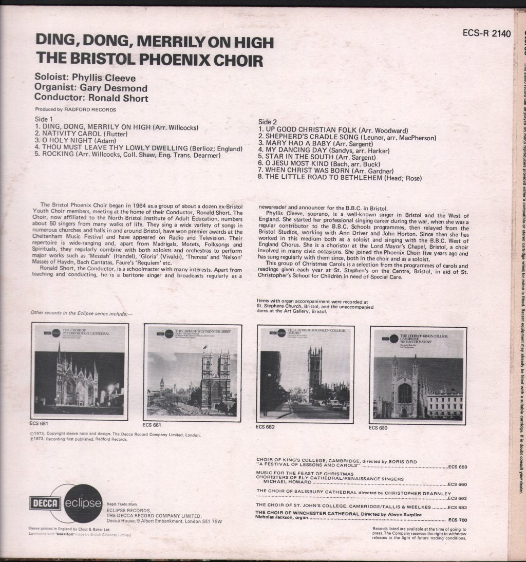 Bristol Phoenix Choir - Ding, Dong, Merrily On High - Lp