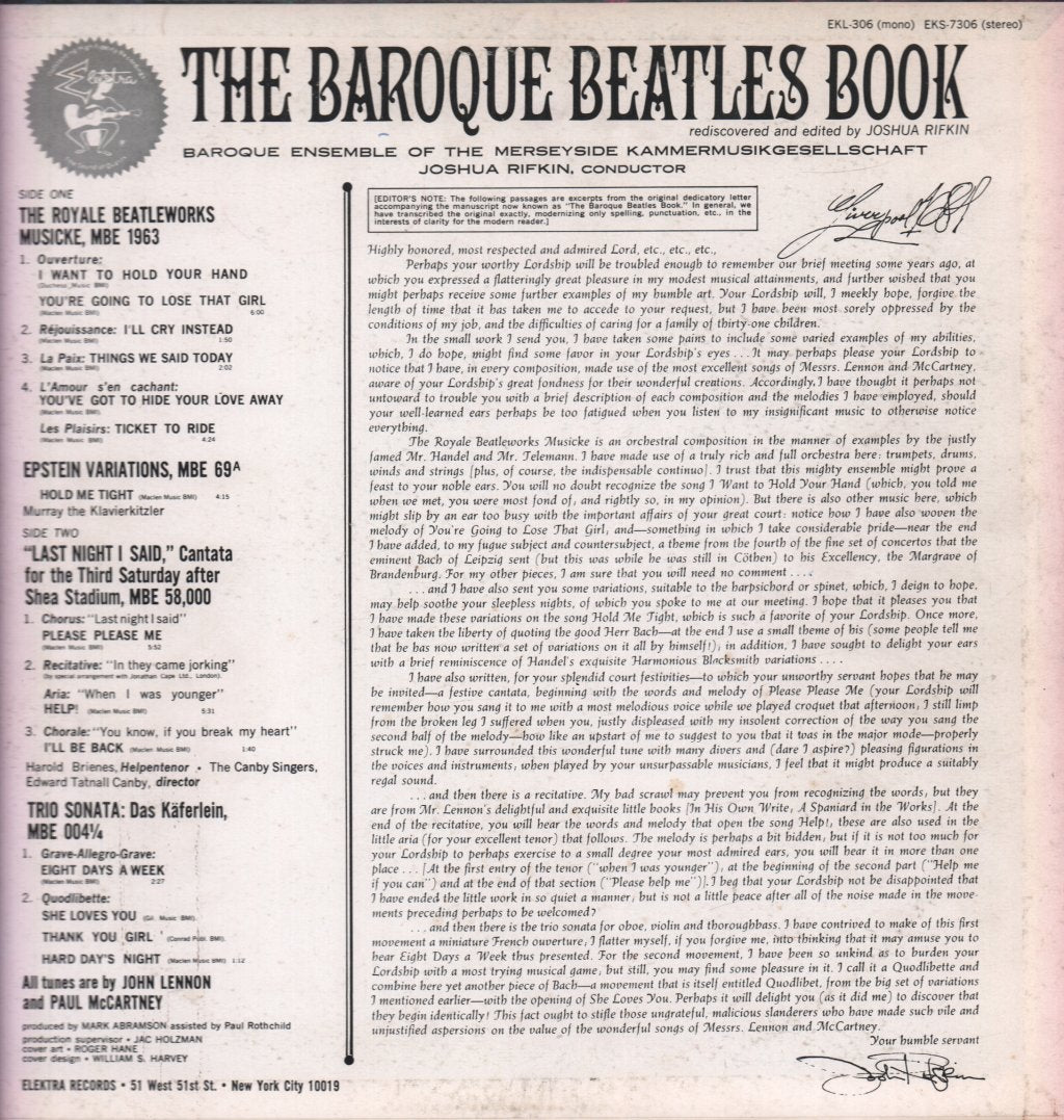 Joshua Rifkin - Baroque Beatles Book - Lp