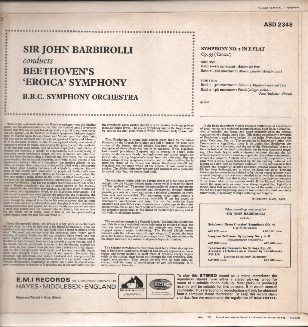 Sir John Barbirolli / Bbc Symphony Orchestra - Beethoven - Eroica - Lp