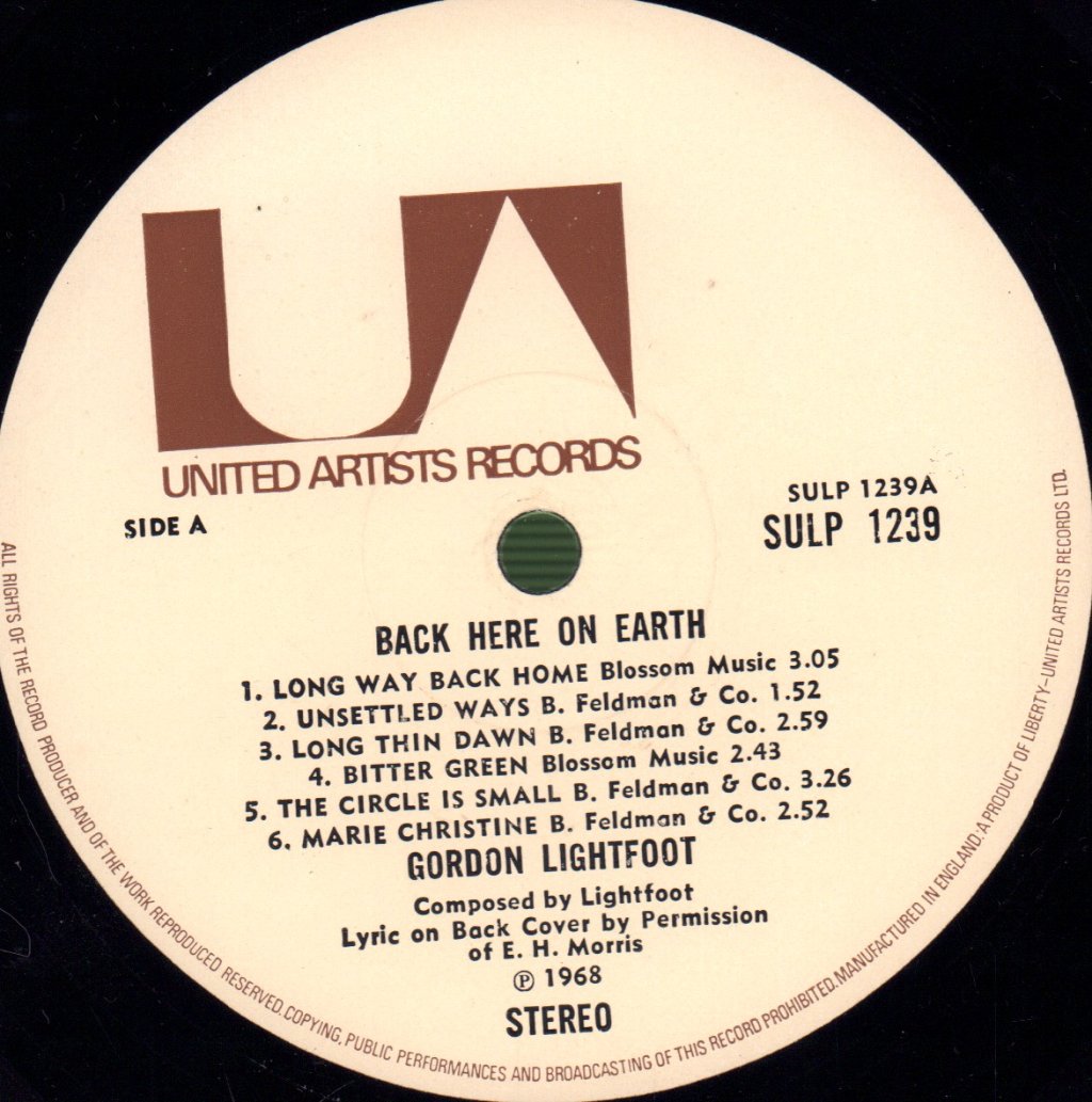 Gordon Lightfoot - Back Here On Earth - Lp