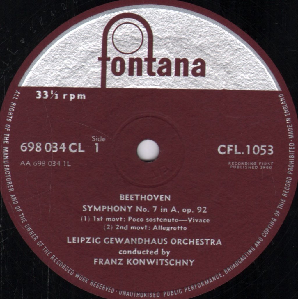 Franz Konwitschny / Leipzig Gewandhaus Orchestra - Beethoven - Symphony No 7 In A, Op.92 - Lp