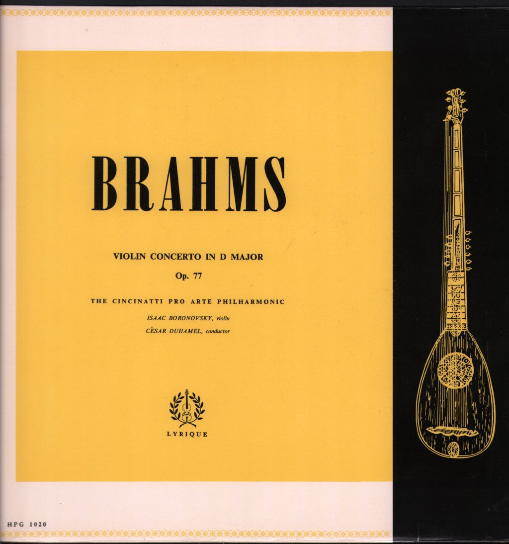 Isaac Boronovsky / Cincinnati Pro Arte Philharmonic - Brahms Violin Concerto In D Major - Lp