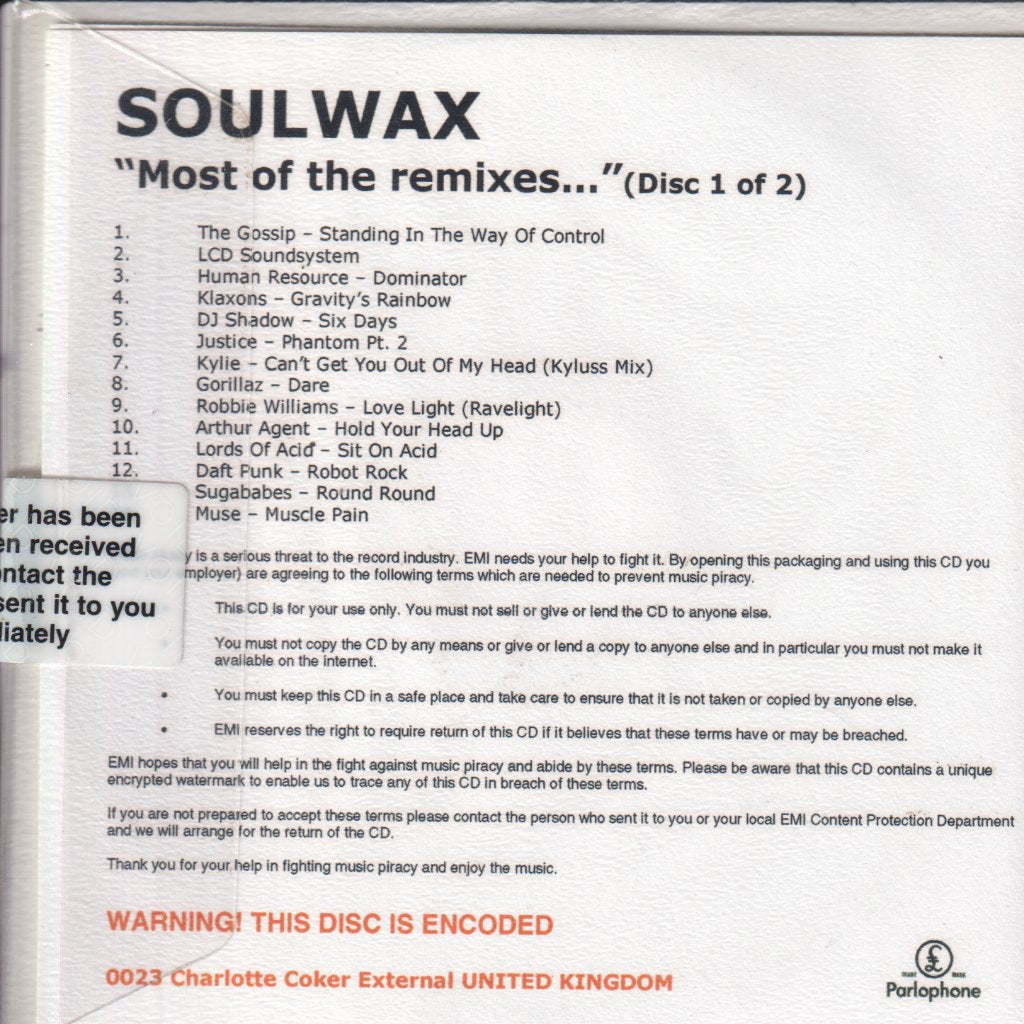 Soulwax - Most Of The Remixes (Disc 1 Of 2) - Cdr