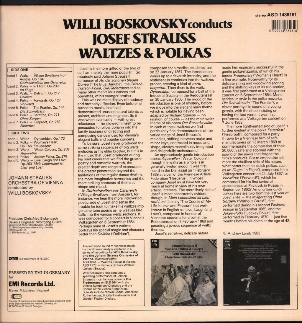Willi Boskovsky / Johann Strauss Orchestra Of Vienna - Josef Strauss Waltzes And Polkas - Lp