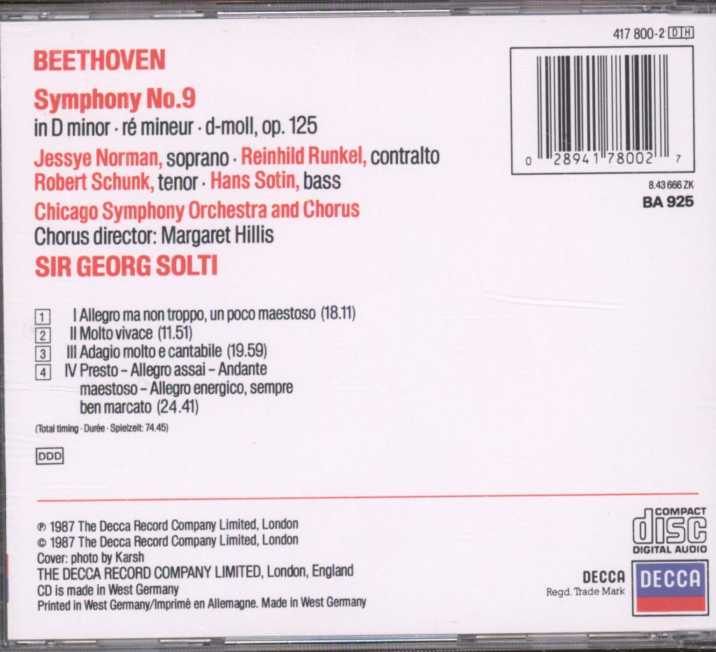 Jessye Norman, Chicago Symphony Orchestra & Chorus, Sir Georg Solti - Beethoven - Symphony No. 9 - Cd