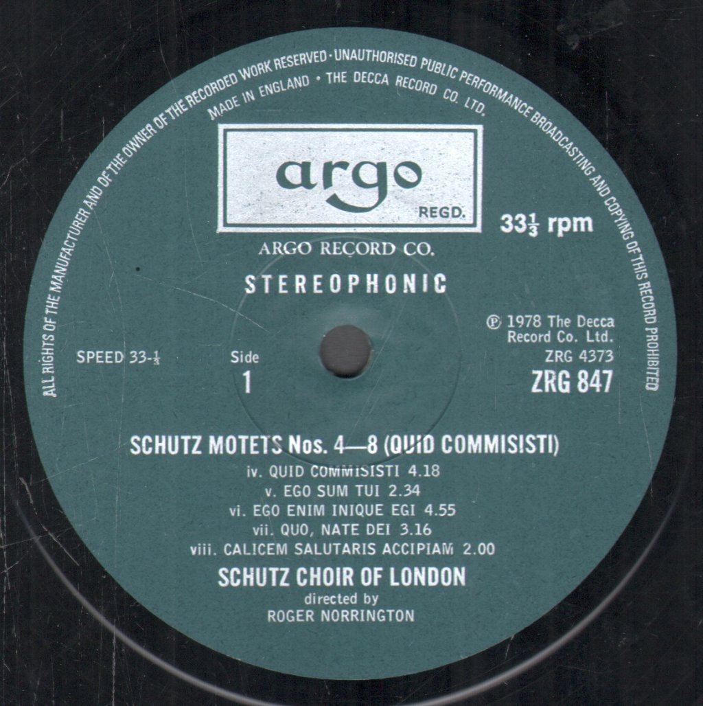 Schutz Choir Of London / Roger Norrington - Schutz - Motets Nos 4-8 (Quid Commisisti) / Monteverdi - Lagrime D'Amante Al Sepolcro Dell'Amata - Lp