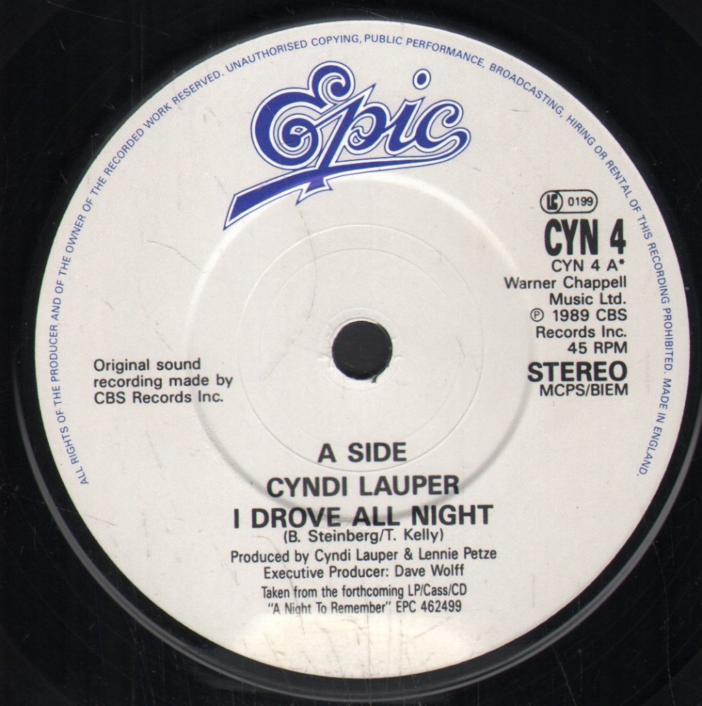 Cyndi Lauper - I Drove All Night - 7 Inch