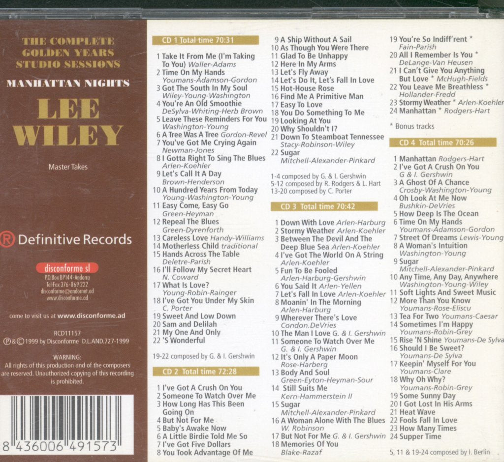Lee Wiley - Complete Golden Years Studio Sessions - Manhattan Nights - Cd Set
