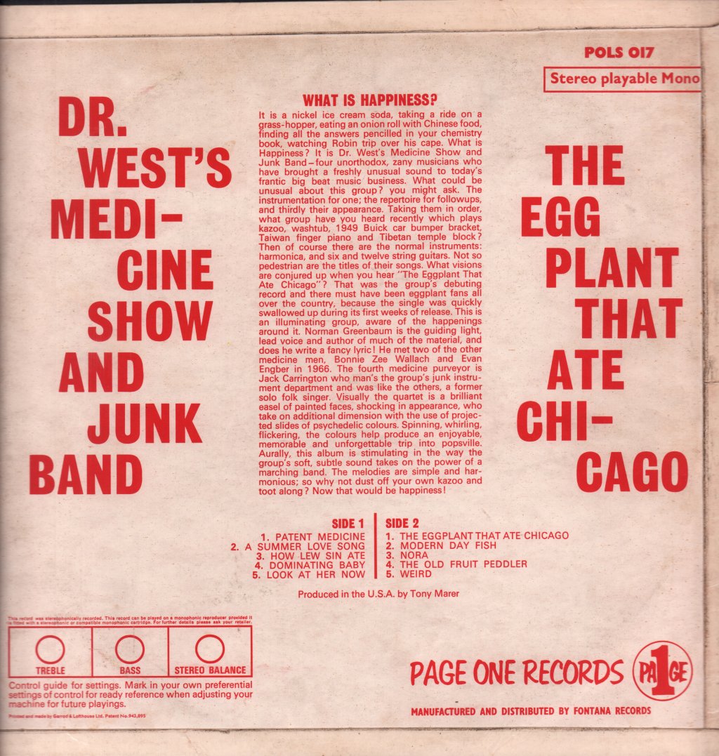 Dr West's Medicine Show And Junk Band - Eggplant That Ate Chicago - Lp