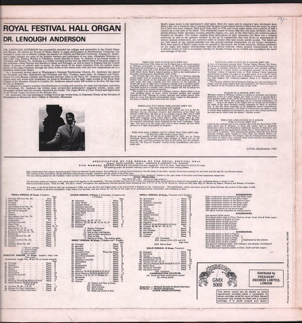 Lenough Anderson - Royal Festival Hall Organ - Lp