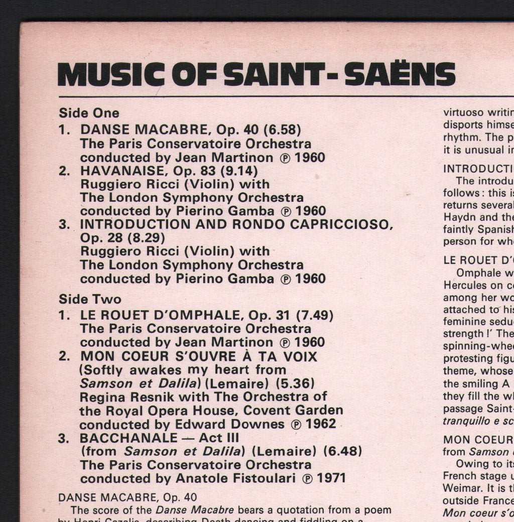 Various Artists - Music Of Saint-Saens - Lp