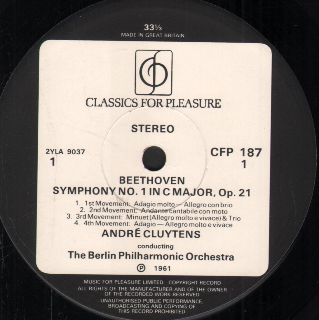 Andre Cluytens / Berlin Philharmonic Orchestra - Beethoven - Symphony No.1 In C / Overtures: Coriolan & Leonora No.3 - Lp
