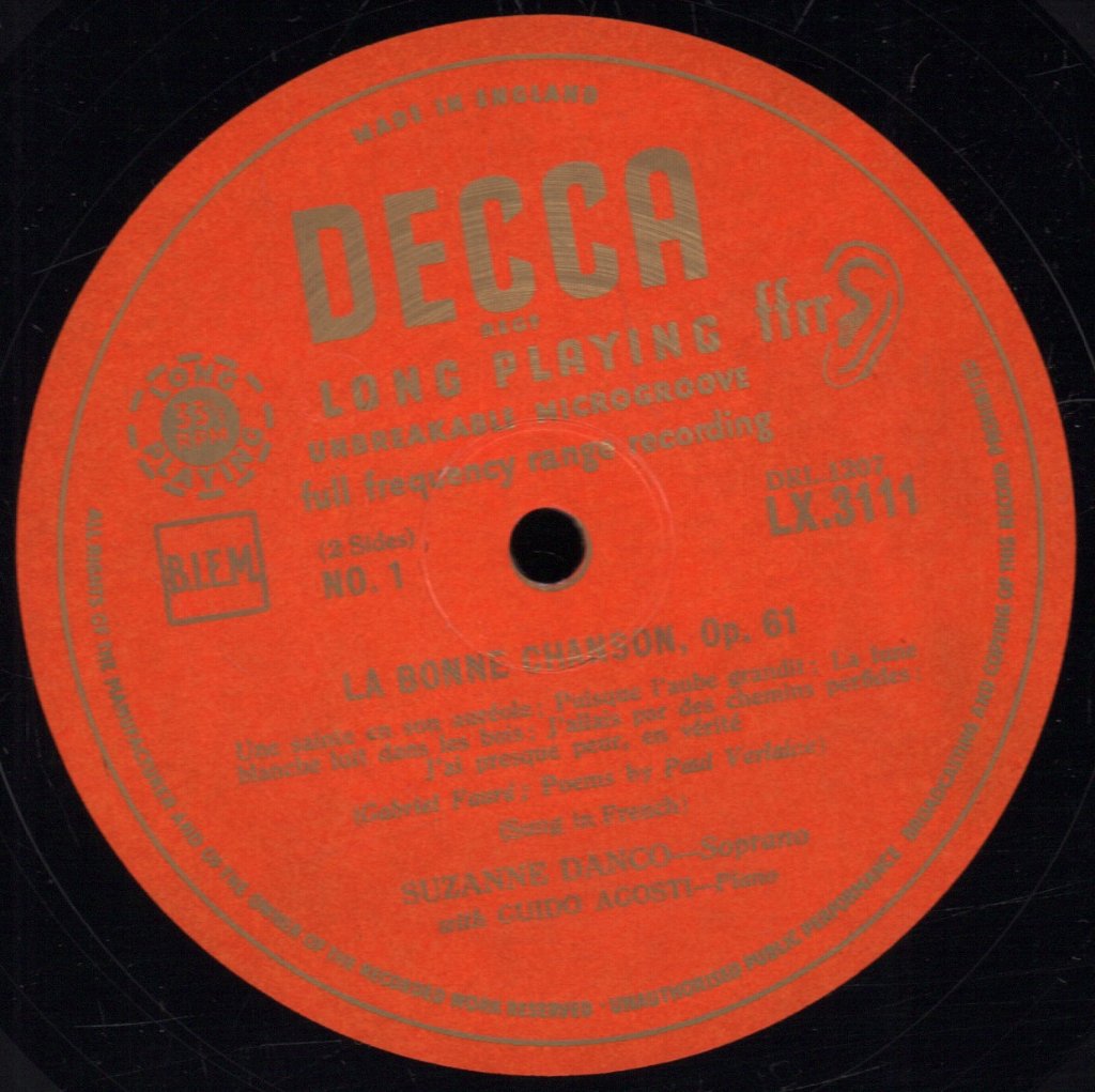 Faure Suzanne Danco Guido Agosti - La Bonne Chanson Opus 61 - Lp
