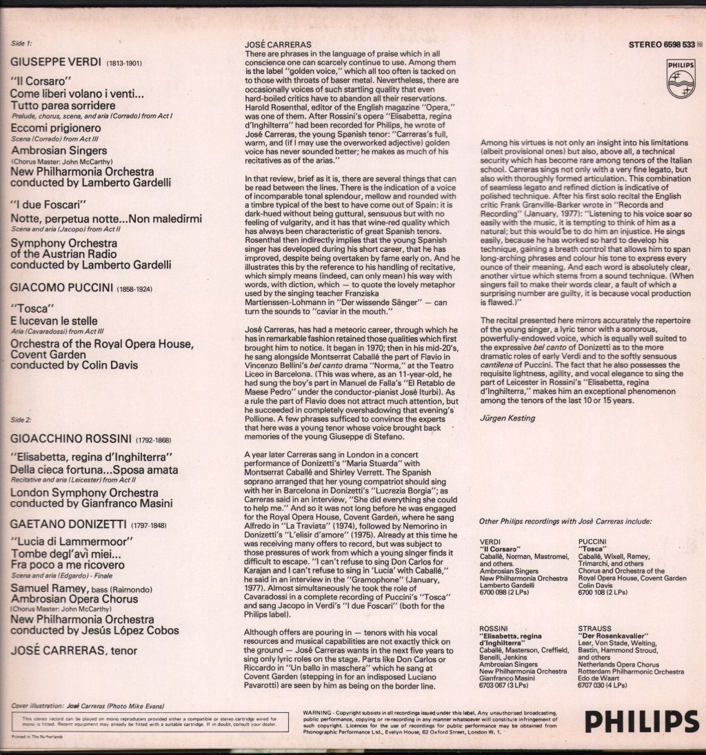 Jose Carreras - Jose Carreras Singt Verdi, Puccini, Rossini & Donizetti - Lp