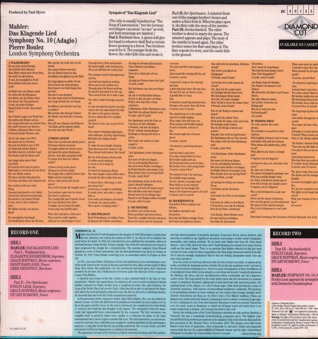Pierre Boulez / Elisabeth Soderstrom / Grace Hoffman / London Symphony Orchestra - Mahler - Das Klagende Lied / Symphony No. 10 (Adagio ) - Double Lp
