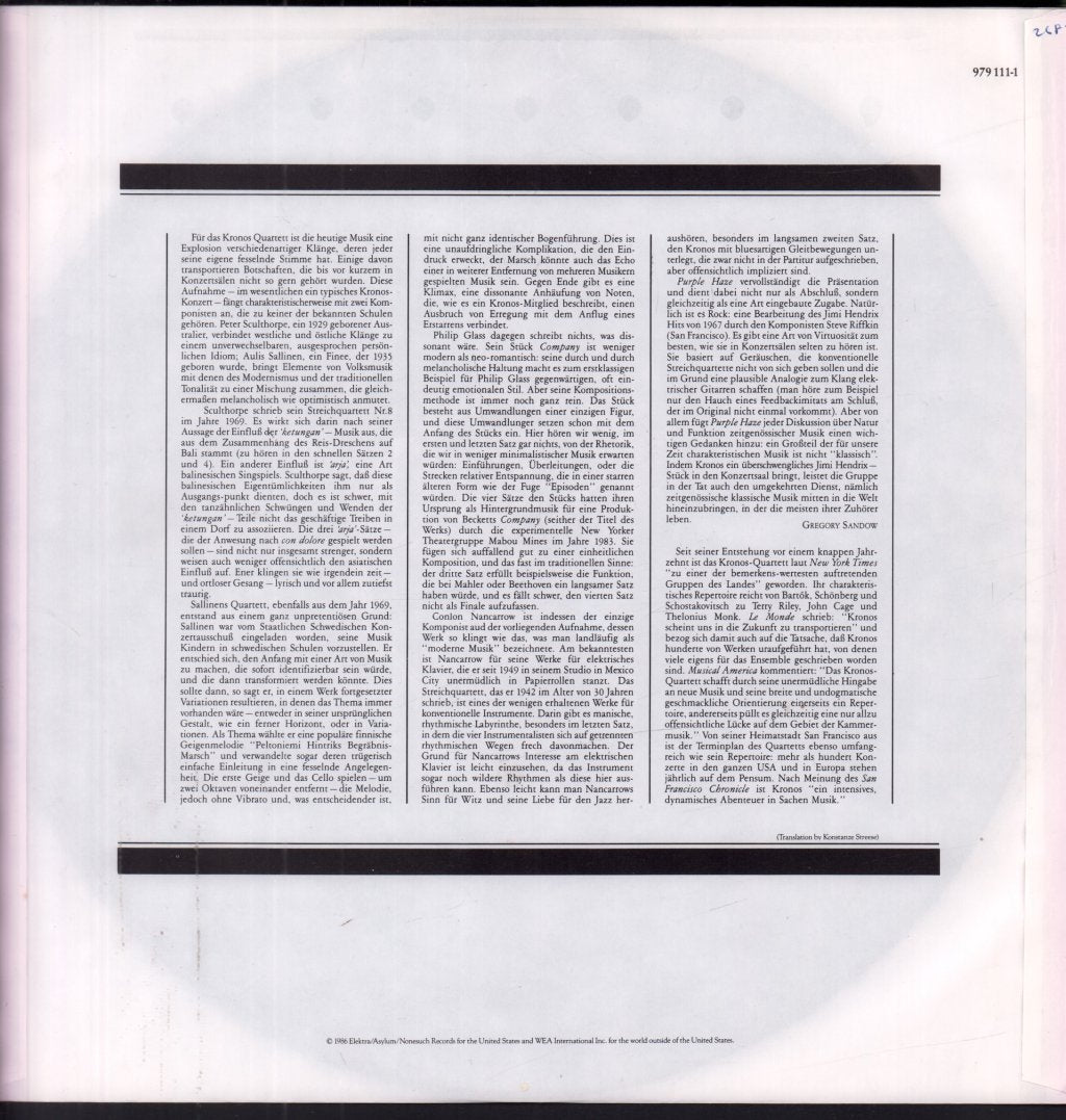 Kronos Quartet - Kronos Quartet - Lp