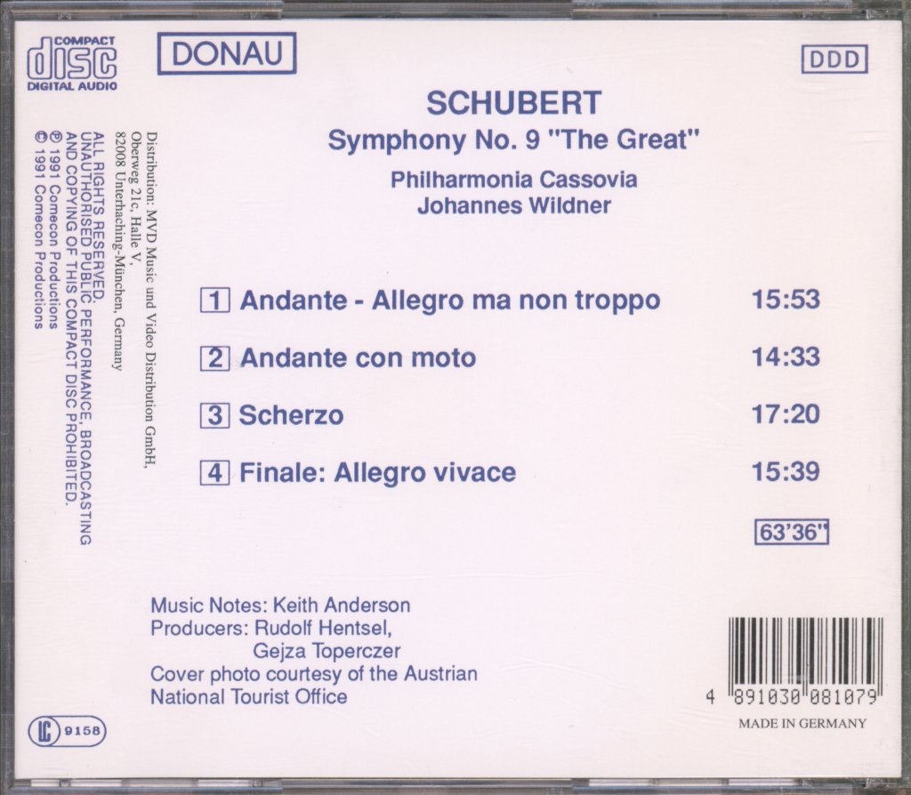 Philharmonia Cassovia, Johannes Wildner - Schubert - Symphony No. 9 "The Great" - Cd