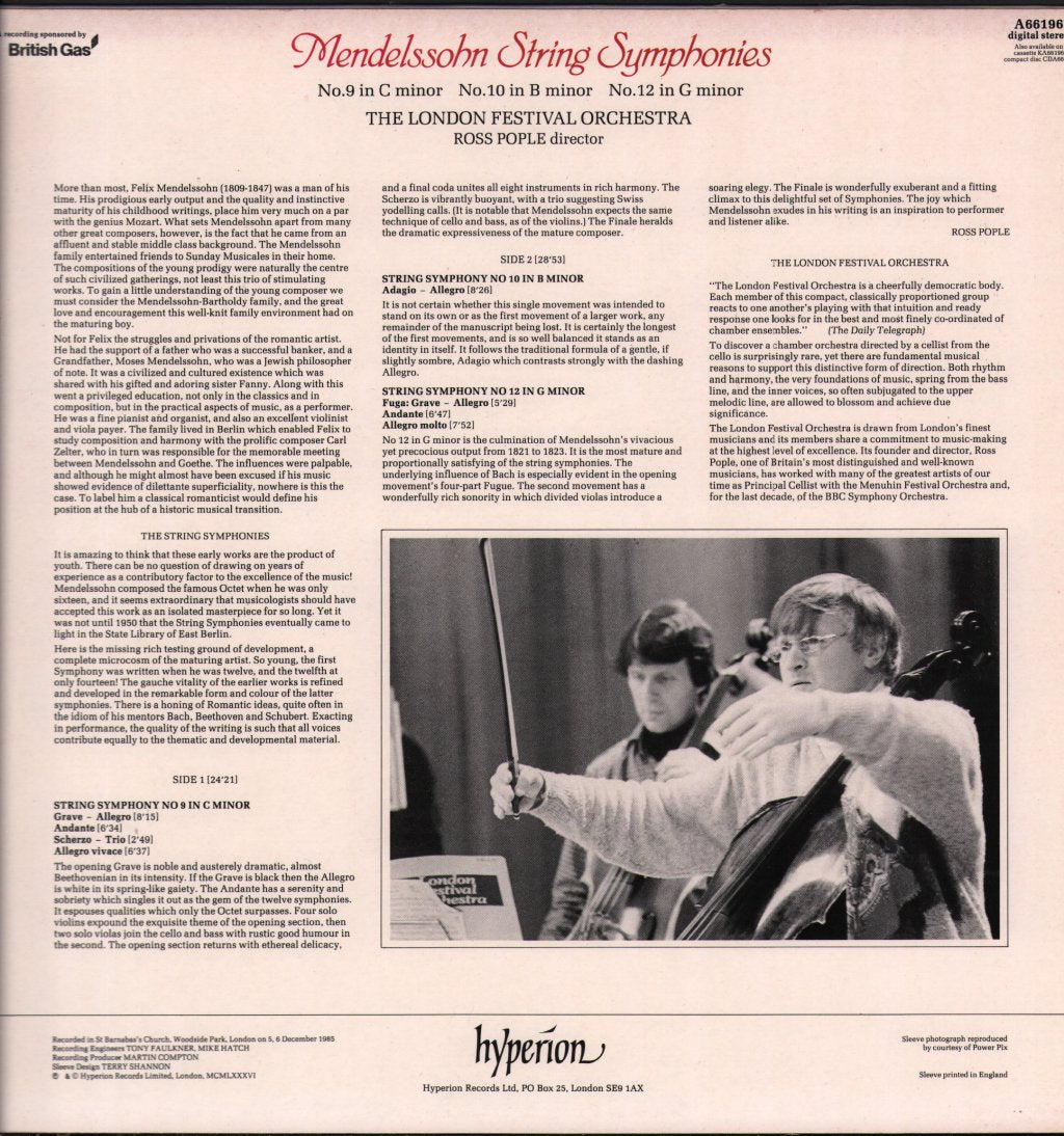 London Festival Orchestra / Ross Pople - Mendelssohn String Symphonies: 9 In C Minor / 10 In B Minor / 12 In G Minor - Lp