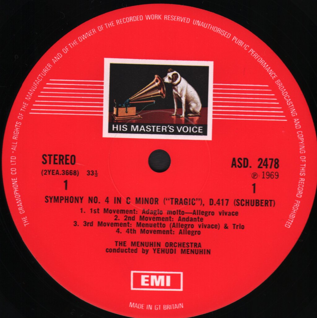 Yehudi Menuhin / Yehudi Menuhin Orchestra - Schubert - Symphony No. 4 In C Minor (Tragic) / Symphony No. 5 In B Flat - Lp
