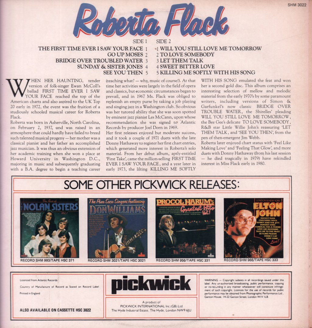 Roberta Flack - First Time I Ever Saw Your Face - Lp