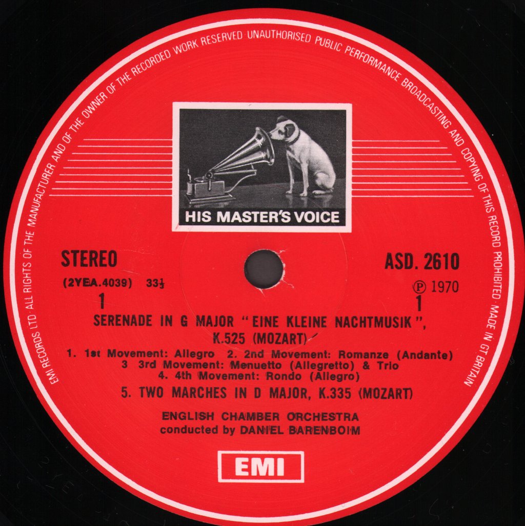 Daniel Barenboim / English Chamber Orchestra - Mozart - Eine Kleine Nachtmusik / Divertimento In D, K.205 / Two Marches, K.335 - Lp