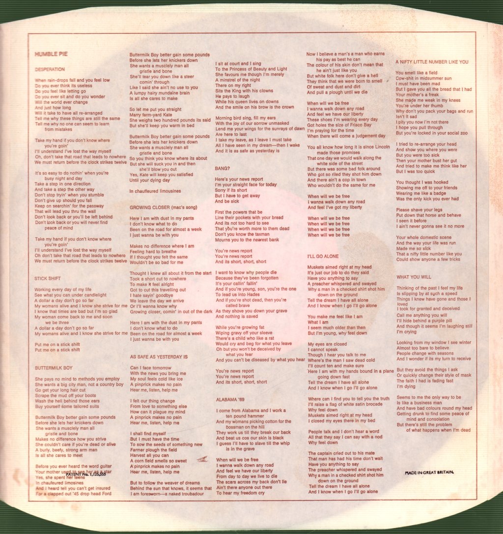 Humble Pie - As Safe As Yesterday Is - Lp