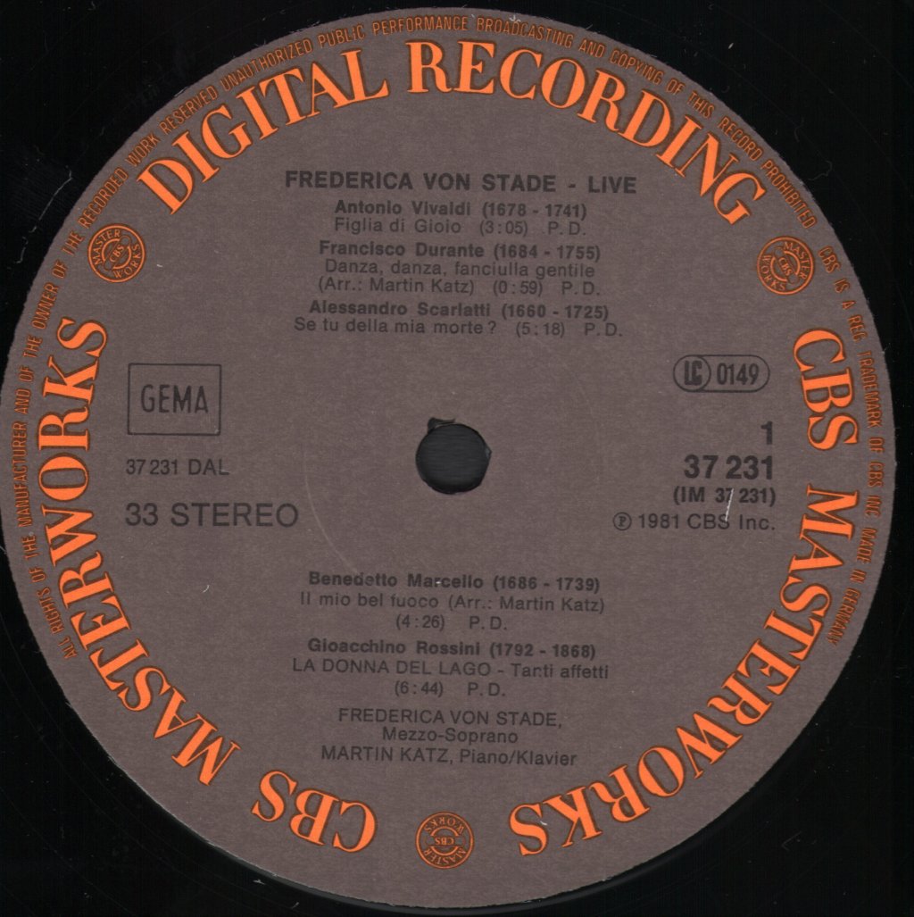 Frederica von Stade / Martin Katz - Live! - Lp