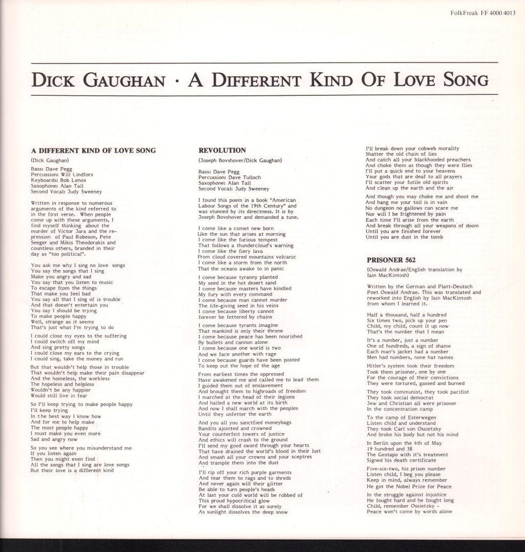 Dick Gaughan - A Different Kind Of Love Song - Lp