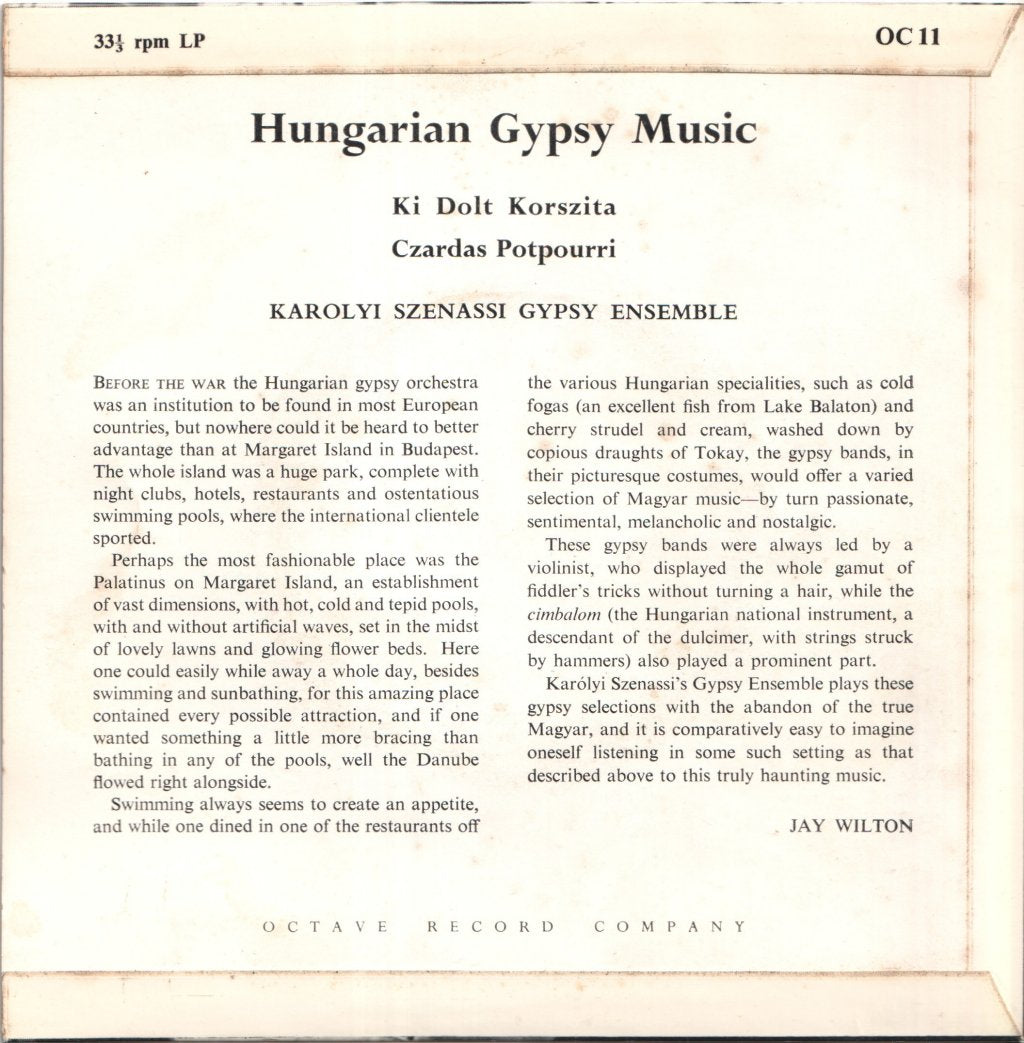 Karolyi Szenassi And His Gypsy Ensemble - Hungarian Gypsy Music - 7 Inch