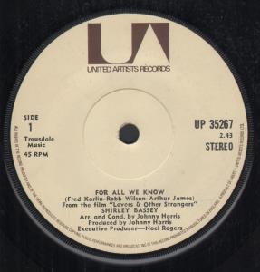 Shirley Bassey - For All We Know - 7 Inch