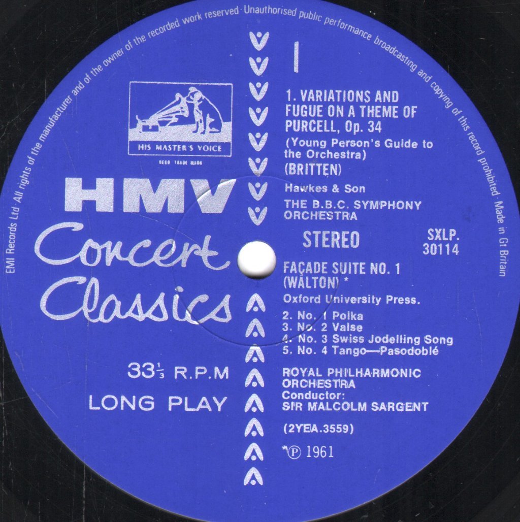 Sir Malcolm Sargent / B.B.C. Symphony Orchestra / Royal Philharmonic Orchestra - Britten - Young Person's Guide To The Orchestra / Walton - Facade / Simple Symphony - Lp