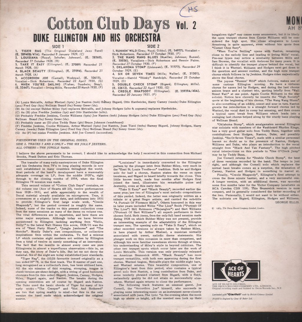 Duke Ellington And His Orchestra - Cotton Club Days Vol 2 - Lp