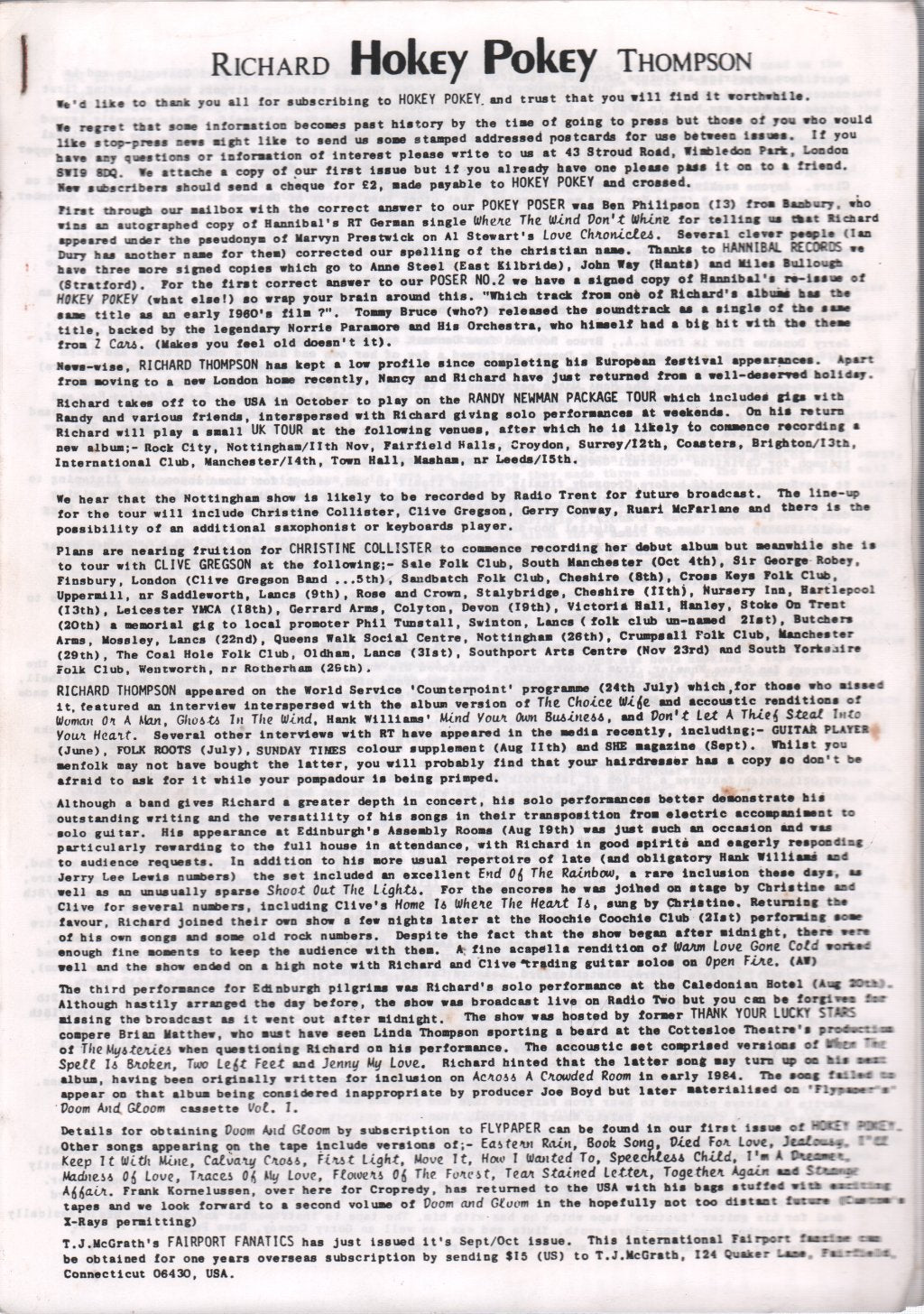 Richard Thompson - Hokey Pokey - Fanzine
