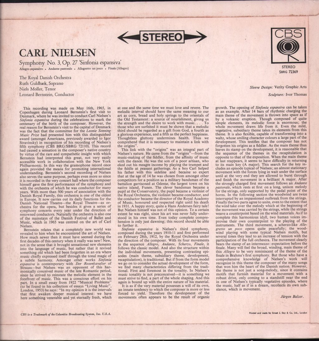 Leonard Bernstein / Royal Danish Orchestra / Ruth Guldbaek / Niels Moller - Carl Neilsen - Symphony No 3 Espansiva - Lp