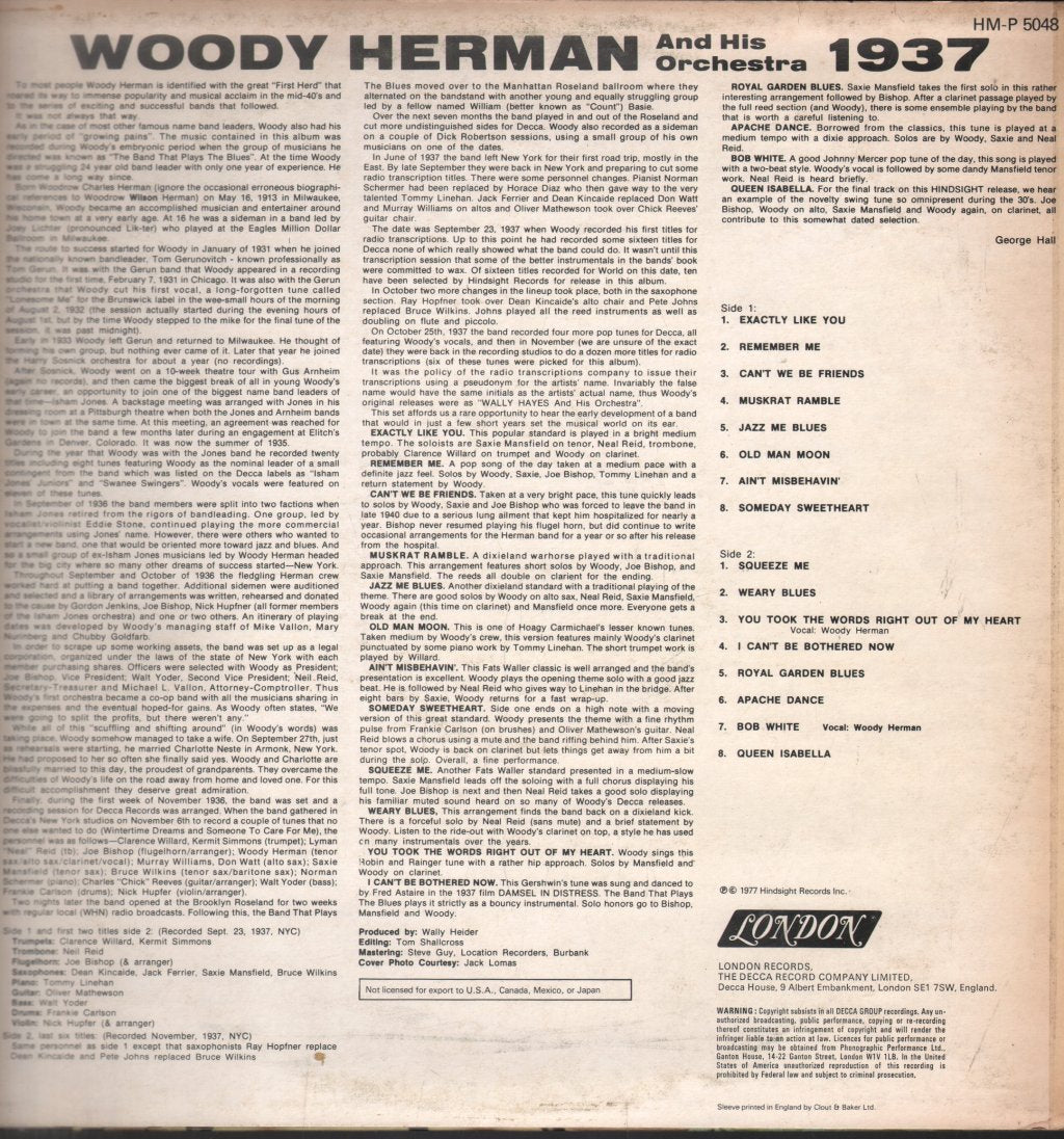 Woody Herman And His Orchestra - 1937 - Lp