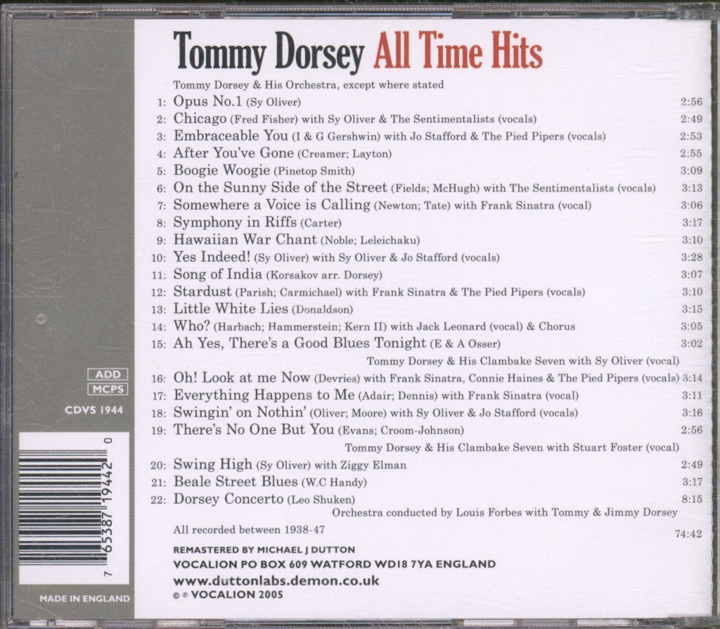 Tommy Dorsey - All Time Hits - Cd