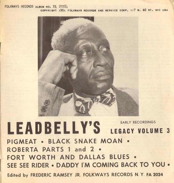 Leadbelly - Leadbelly's Legacy Volume 3: Early Recordings - 10 Inch