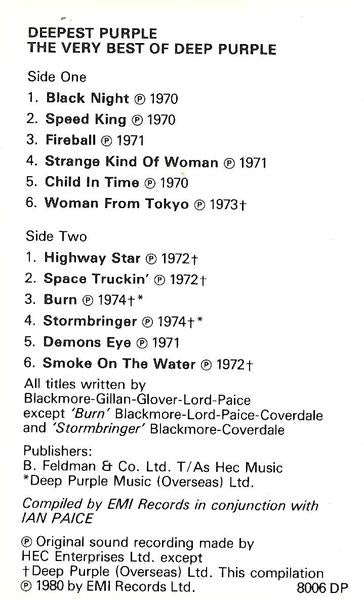 Deep Purple - Deepest Purple The Very Best Of Deep Purple - Cassette