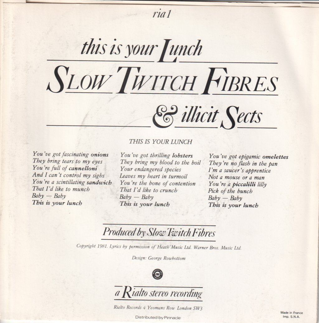 Slow Twitch Fibres - This Is Your Lunch - 7 Inch